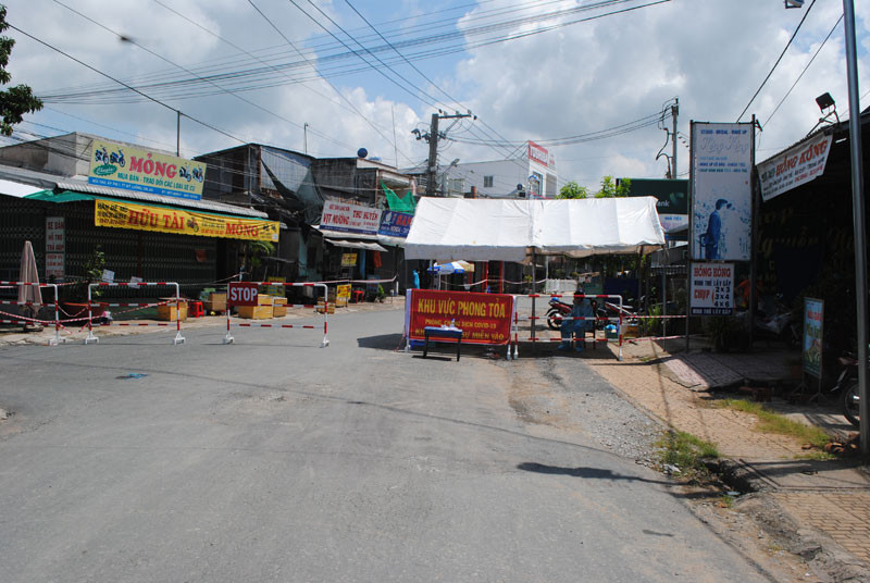 Khu vực phong tỏa ở thị trấn Mỹ Luông.