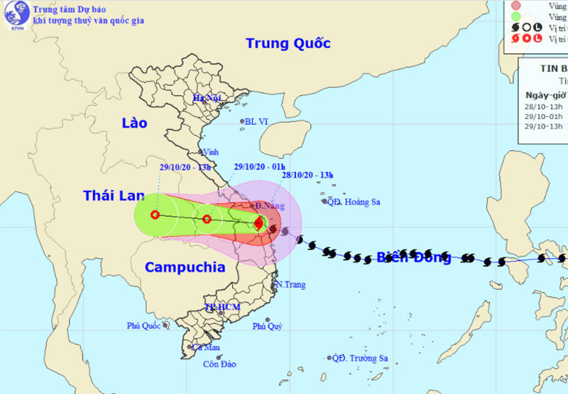 Vị trí và hướng di chuyển của bão số 9. (Nguồn: nchmf.gov.vn)