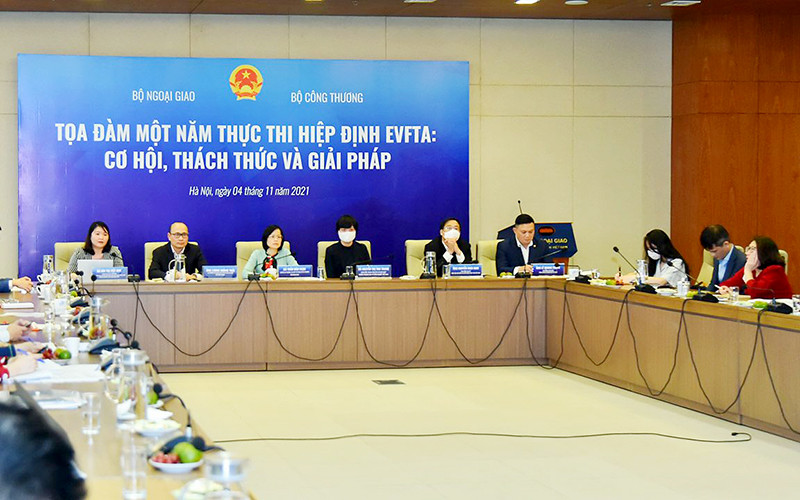 Tọa đàm về một năm thực thi Hiệp định EVFTA. Ảnh Bộ Ngoại giao