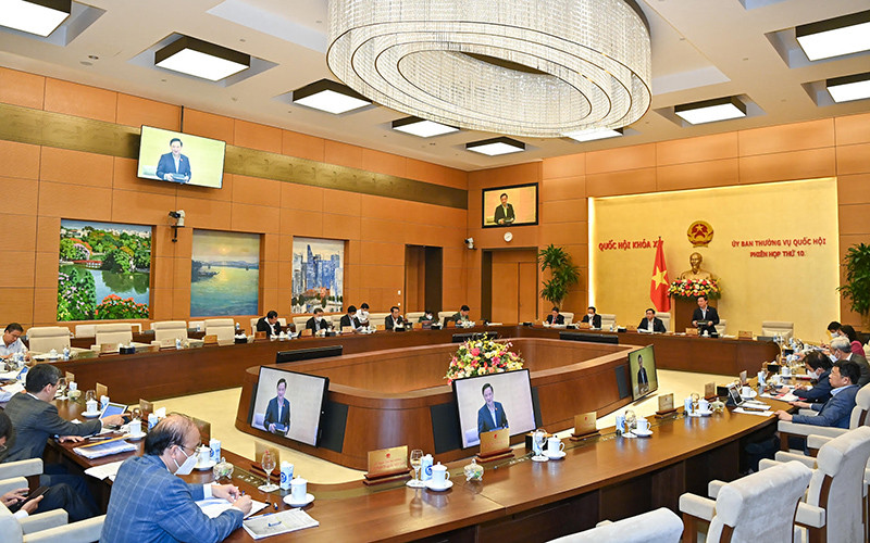 Quang cảnh phiên họp thứ 10 Ủy ban Thường vụ Quốc hội cho ý kiến về dự thảo Nghị quyết của Quốc hội về thí điểm cơ chế chính sách đặc thù phát triển tỉnh Khánh Hòa. (Ảnh: Duy Linh)