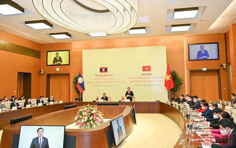 Quang cảnh buổi hội thảo trao đổi kinh nghiệm công tác giữa Quốc hội Việt Nam và Quốc hội Lào. (Ảnh: Duy Linh)