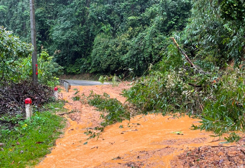 Điểm sạt lở trên Quốc lộ 40B tại xã Trà Giác đi lên trung tâm huyện.