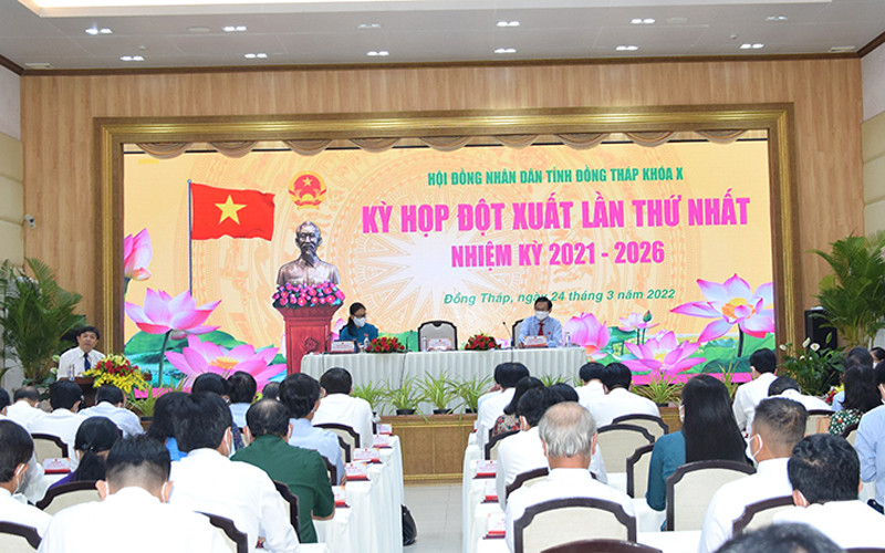 Đại biểu HĐND tỉnh Đồng Tháp biểu quyết thông qua Nghị quyết.