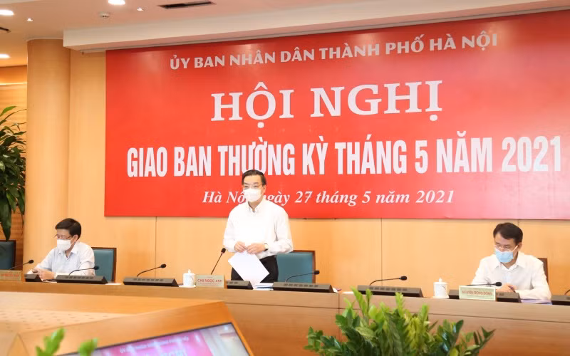 Chủ tịch UBND TP Hà Nội Chu Ngọc Anh tại hội nghị.