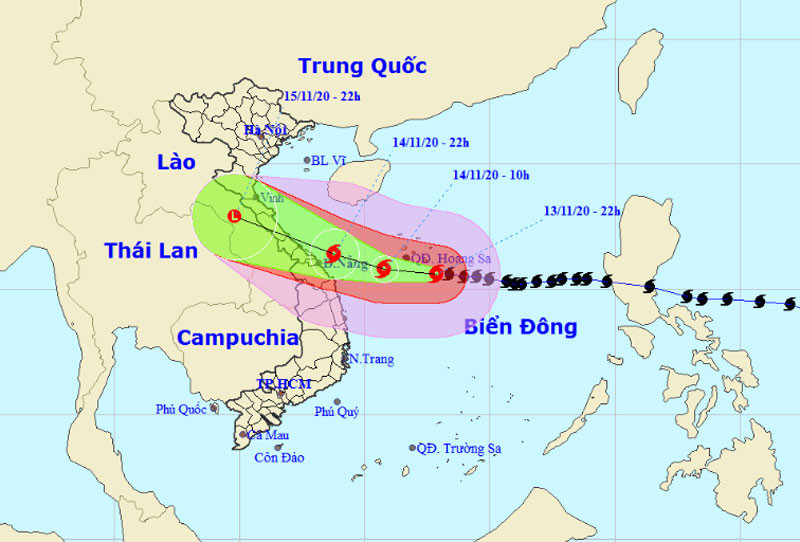 Vị trí và hướng di chuyển của bão số 13. (Nguồn: nchmf.gov.vn)