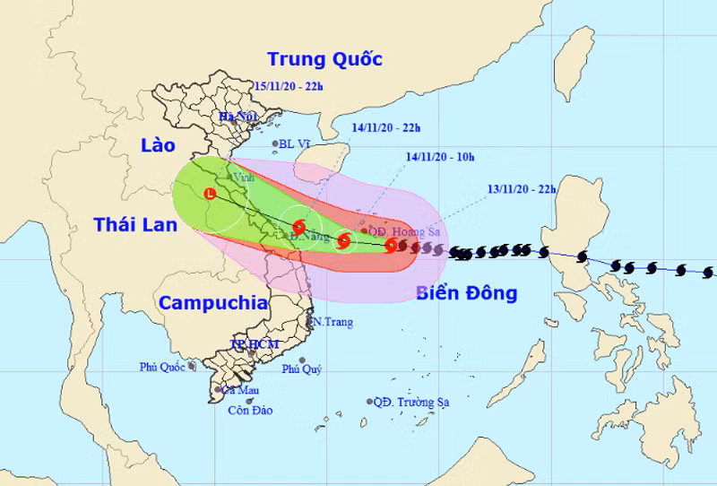 Vị trí và hướng di chuyển của bão số 13. (Nguồn: nchmf.gov.vn)