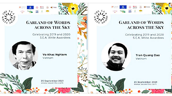 Chứng nhận giải thưởng của nhà văn Võ Khắc Nghiêm và nhà thơ Trần Quang Đạo.