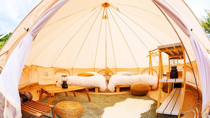 Một căn lều cắm trại theo hình thức glamping. Ảnh: COOLSTAY