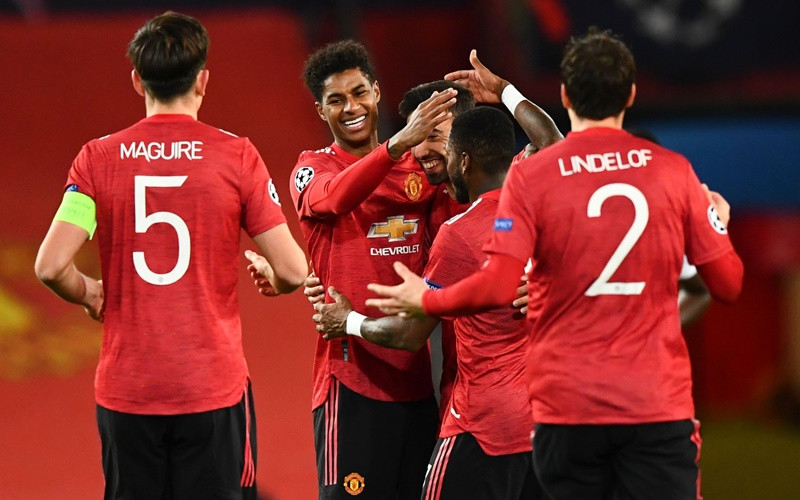 Các cầu thủ Man United mừng trận thắng tưng bừng trươc RB Leipzig.