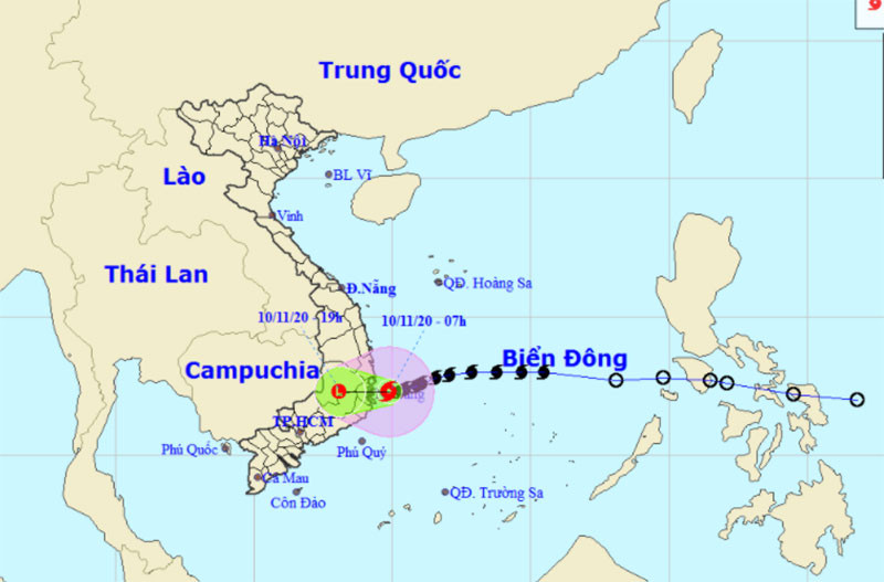 Vị trí và hướng di chuyển của bão số 12. (Nguồn: nchmf.gov.vn)