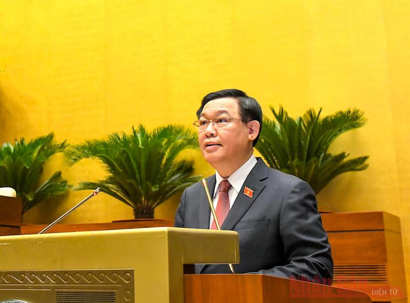 Chủ tịch Quốc hội Vương Đình Huệ phát biểu tại phiên khai mạc Kỳ họp thứ nhất, Quốc hội khoá XV, sáng 20/7. (Ảnh: QUANG KHÁNH)