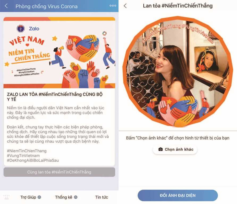 Chiến dịch thay ảnh đại diện với khẩu hiệu “Niềm tin chiến thắng” được nhiều người dùng Zalo hưởng ứng.