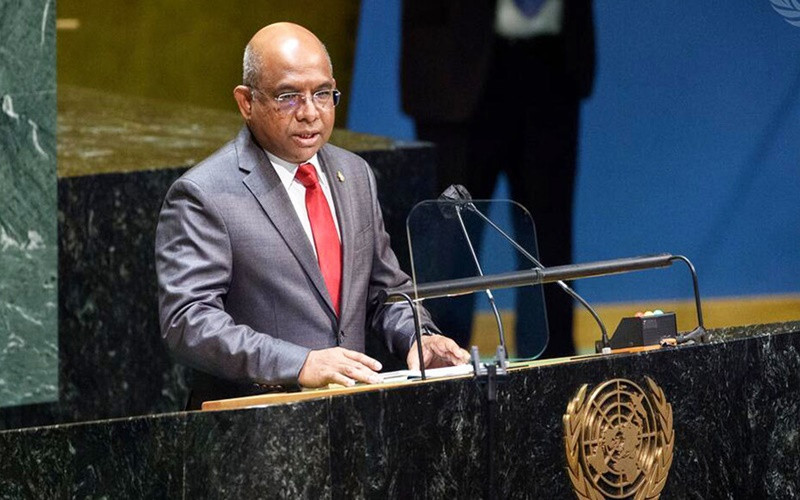 Ông Abdulla Shahid phát biểu ý kiến sau khi được bầu làm Chủ tịch khóa 76 của Đại hội đồng LHQ. (Ảnh: news.un.org)