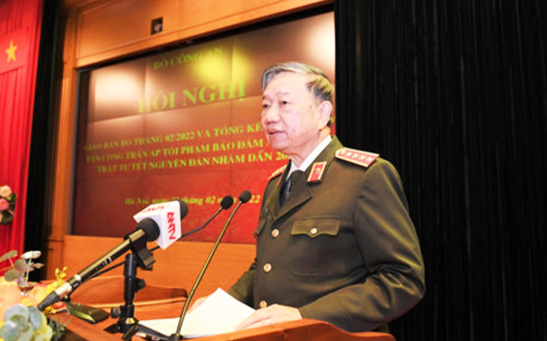 Bộ trưởng Tô Lâm phát biểu tại Hội nghị. (Ảnh: Báo Công an Thành phố Hồ Chí Minh)