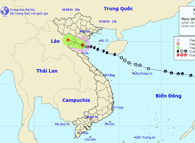 Vị trí và hướng di chuyển của áp thấp nhiệt đới. (Nguồn: nchmf.gov.vn)