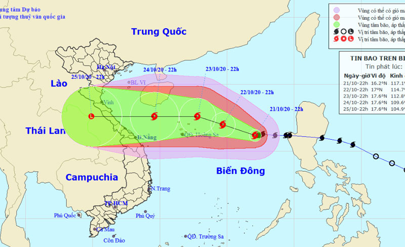 Vị trí và hướng di chuyển của bão số 8. (Nguồn: kttv.gov.vn)