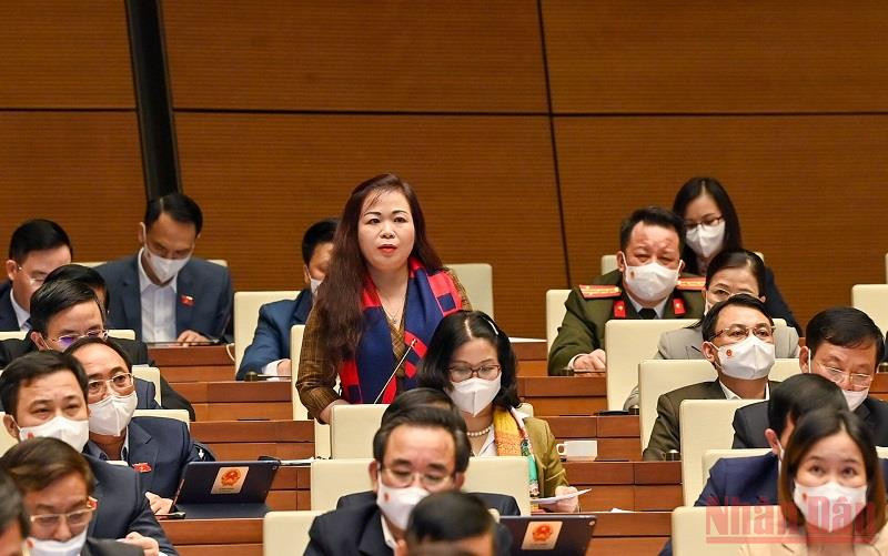 Đại biểu Vũ Thị Lưu Mai (Hà Nội) phát biểu thảo luận tại hội trường chiều 8/11. (Ảnh: LINH NGUYÊN)