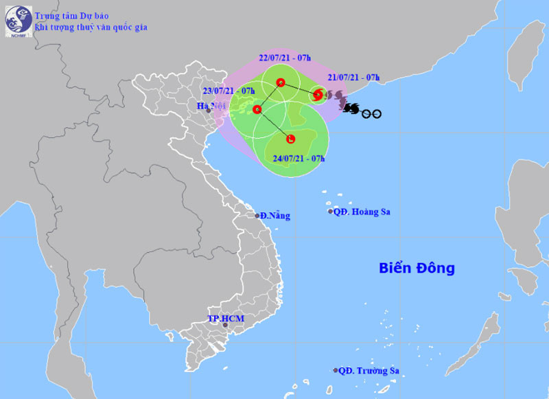 Vị trí và hướng di chuyển của bão số 3. (Nguồn: nchmf.gov.vn)
