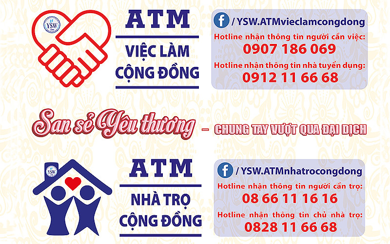 Các số điện đường dây nóng của “ATM việc làm cộng đồng” và “ATM phòng trọ cộng đồng”.