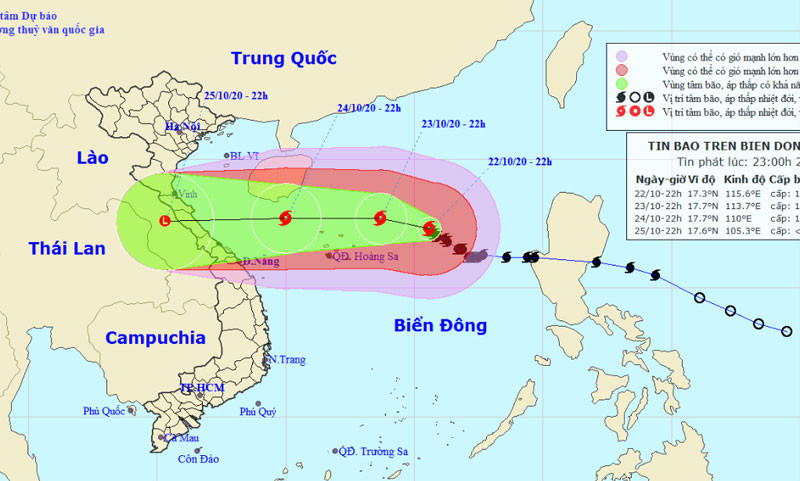 Vị trí và hướng di chuyển của bão số 8. (Nguồn: kttv.gov.vn)