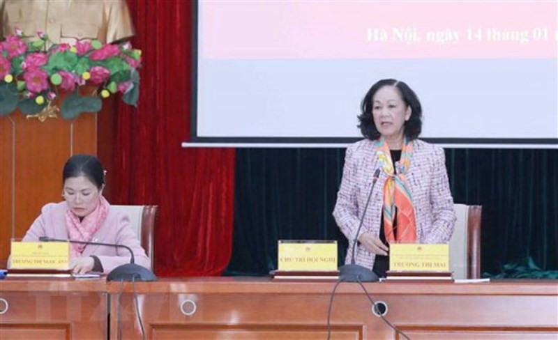 Đồng chí Trương Thị Mai, Ủy viên Bộ Chính trị, Bí thư T.Ư Đảng, Trưởng Ban Dân vận T.Ư, Chủ tịch Hội đồng chủ trì Hội nghị. (Ảnh: TTXVN)