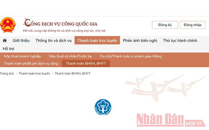 Giao diện Cổng Dịch vụ công quốc gia.