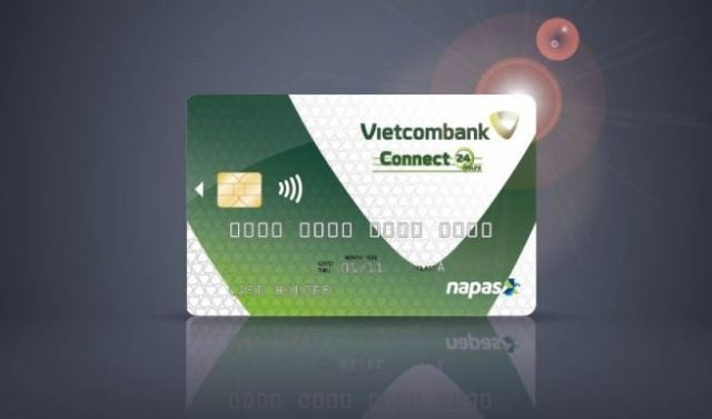 Mẫu thẻ Vietcombank Connect24 chuẩn chip EMV và ứng dụng công nghệ thanh toán Không tiếp xúc (Contactless).
