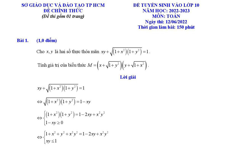 Gợi ý lời giải môn Toán chuyên thi lớp 10 của Thành phố Hồ Chí Minh