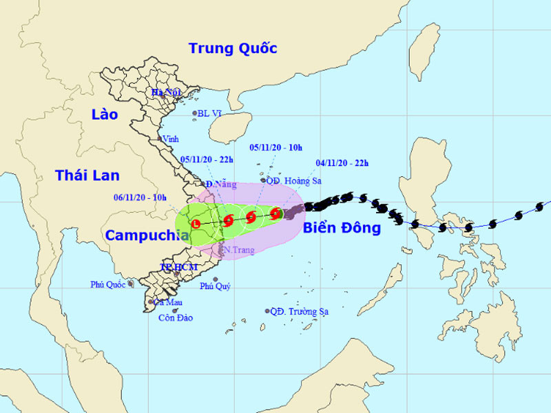 Vị trí và hướng di chuyển của bão số 10. (Nguồn: nchmf.gov.vn)