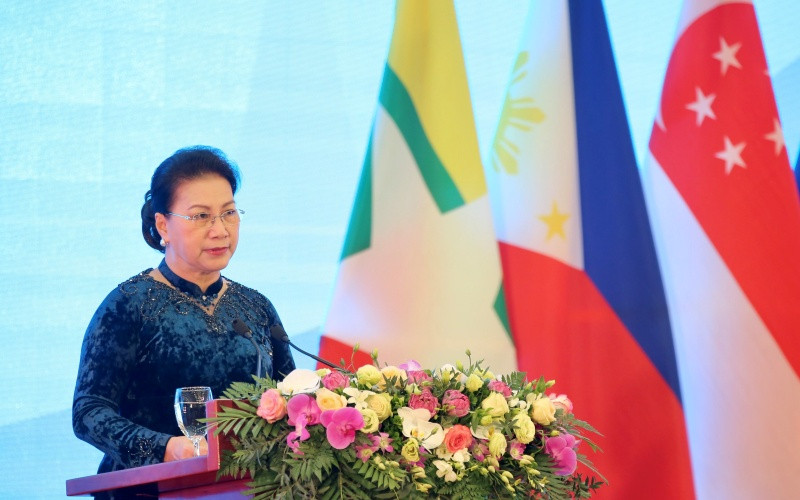 Chủ tịch AIPA 41 Nguyễn Thị Kim Ngân nhấn mạnh, việc tổ chức Đại hội đồng thể hiện nỗ lực của các nghị viện đồng hành cùng Chính phủ các nước ASEAN vượt qua khó khăn, đẩy lùi dịch bệnh. (Ảnh: Duy Linh)