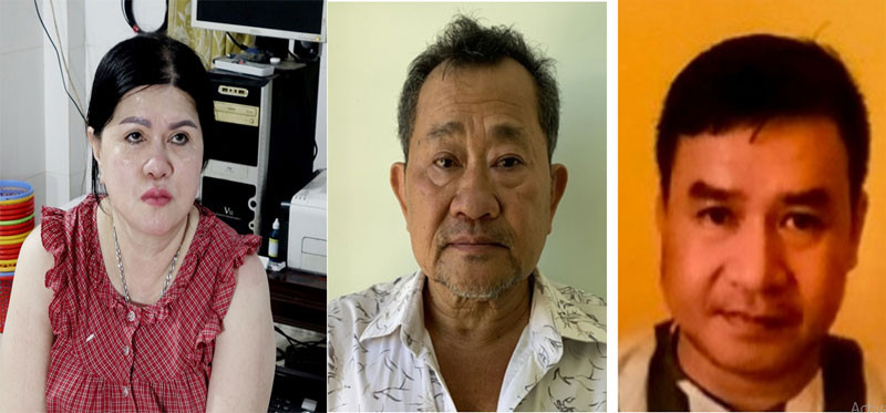 Ba bị can trong đường dây đánh bạc Liên, Hoàng và Nguyên (từ trái qua phải).