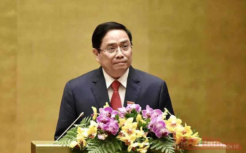 Đồng chí Phạm Minh Chính phát biểu nhậm chức Thủ tướng Chính phủ. Ảnh: TRẦN HẢI