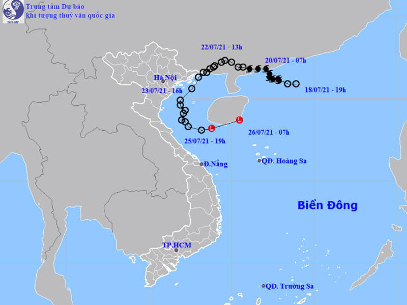 Tối nay, 25/7, áp thấp nhiệt đới đã suy yếu thành vùng áp thấp. (Nguồn: nchmf.gov.vn)
