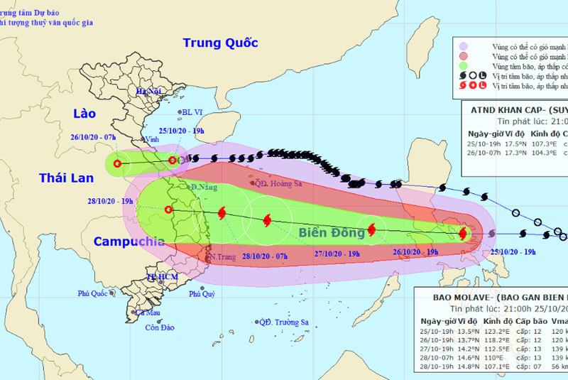 Vị trí và hướng di chuyển của áp thấp nhiệt đới. (Nguồn: nchmf.gov.vn)