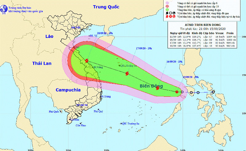 Vị trí và hướng di chuyển của áp thấp nhiệt đới. (Nguồn: kttv.gov.vn)