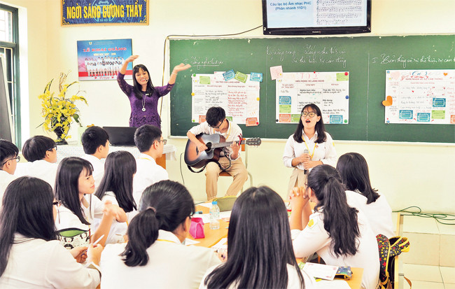 Học sinh Trường THPT Phan Huy Chú - Đống Đa trong một giờ học kỹ năng sống. Ảnh: THÙY DƯƠNG