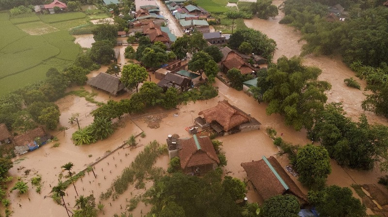 Ngập nặng ở trung tâm xã Lâm Thượng (Lục Yên).