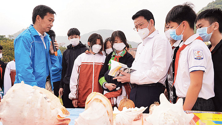 Trưng bày dã ngoại hiện vật và sách cũng giúp học sinh được tiếp cận và thêm yêu lịch sử đất nước. 