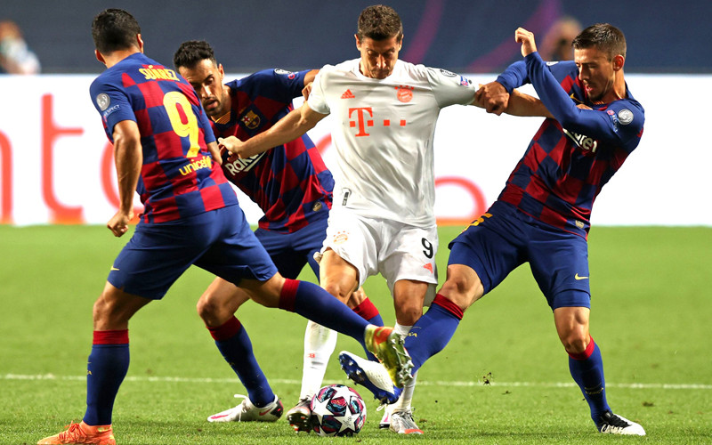 Barca trong trận thua 2-8 đau đớn trước Bayern vào tháng 8/2020. (Ảnh: Getty Images)