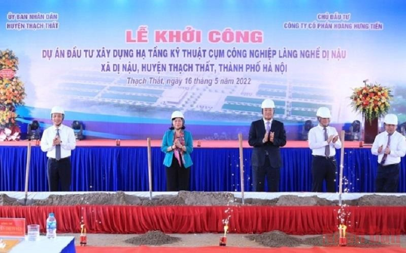 Lễ khởi công xây dựng hạ tầng kỹ thuật Cụm công nghiệp làng nghề Dị Nậu, huyện Thạch Thất, Hà Nội.