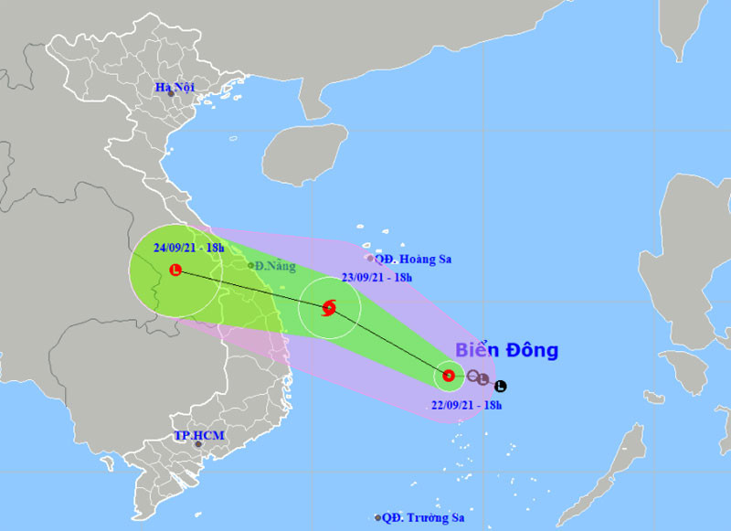 Vị trí và hướng di chuyển của áp thấp nhiệt đới. (Nguồn: nchmf.gov.vn)