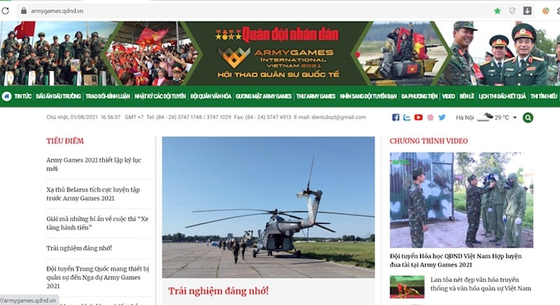 Giao diện của trang chuyên đề Army Games 2021. (Ảnh chụp màn hình) 