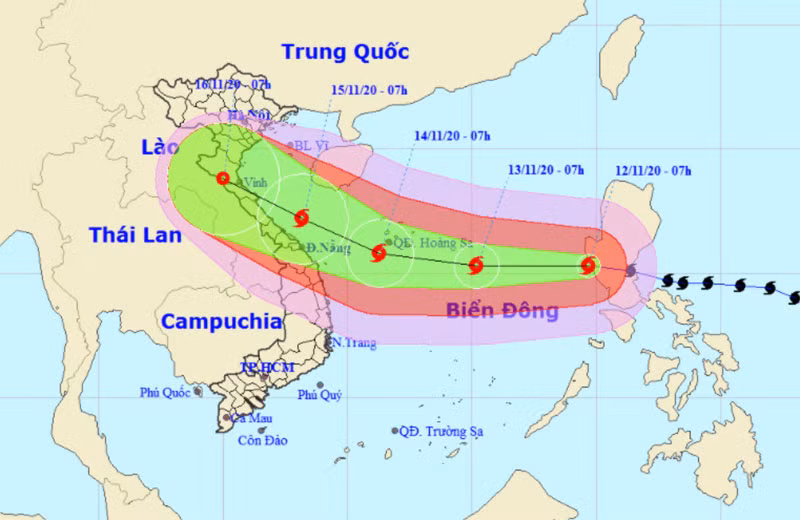 Vị trí và hướng di chuyển của bão số 13. (Nguồn: nchmf.gov.vn)