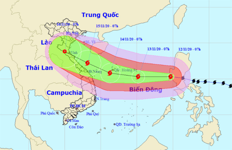 Vị trí và hướng di chuyển của bão số 13. (Nguồn: nchmf.gov.vn)