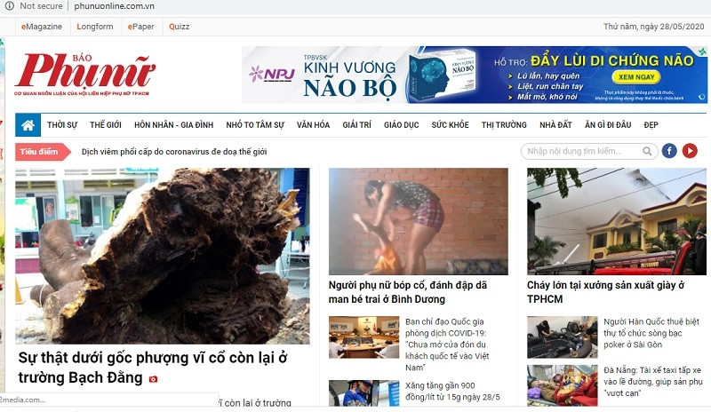 Giao diện báo Phụ nữ TP Hồ Chí Minh điện tử.