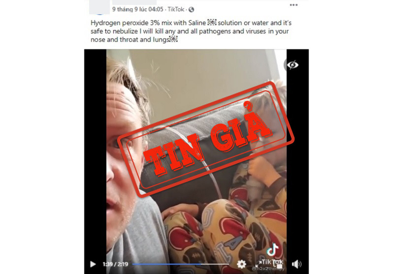 Một trong những video đưa thông tin sai sự thật về cách sử dụng hydrogen peroxide trên mạng xã hội.