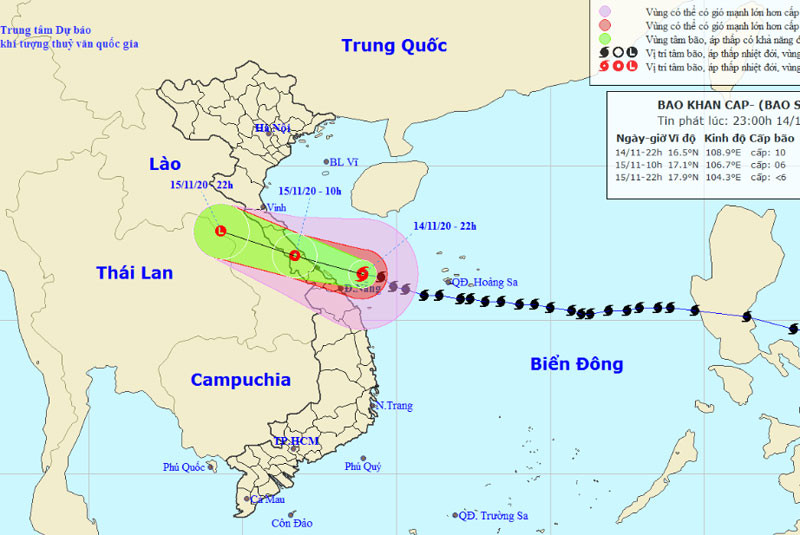 Vị trí và hướng di chuyển của bão số 13. (Nguồn: nchmf.gov.vn)