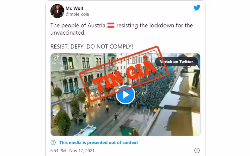 Một bài đăng trên mạng xã hội Twitter với video bị chú thích sai.