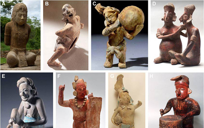 Các bức tượng cổ Maya với những biểu hiện cảm xúc phong phú.