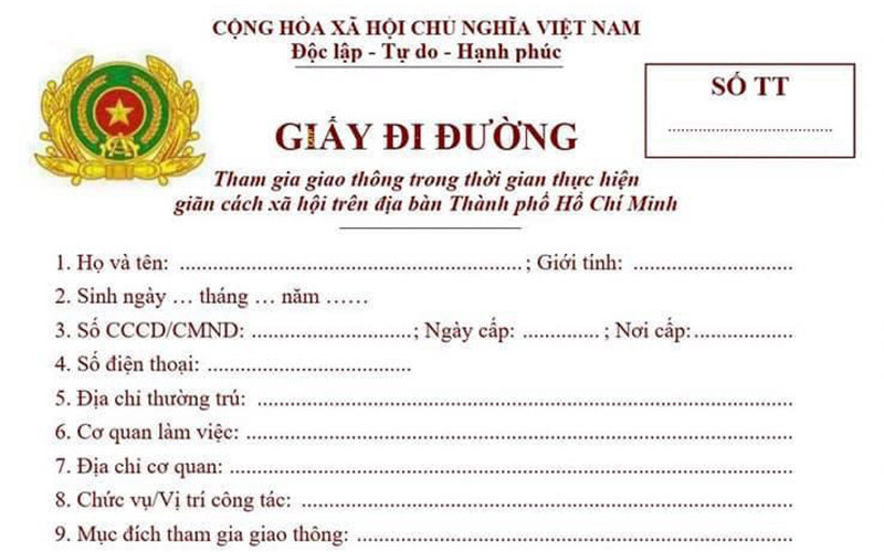 Mẫu giấy đi đường mới do Công an TP Hồ Chí Minh ký, đóng dấu sau đó giao về đầu mối các sở, ngành cấp cho người đi đường.